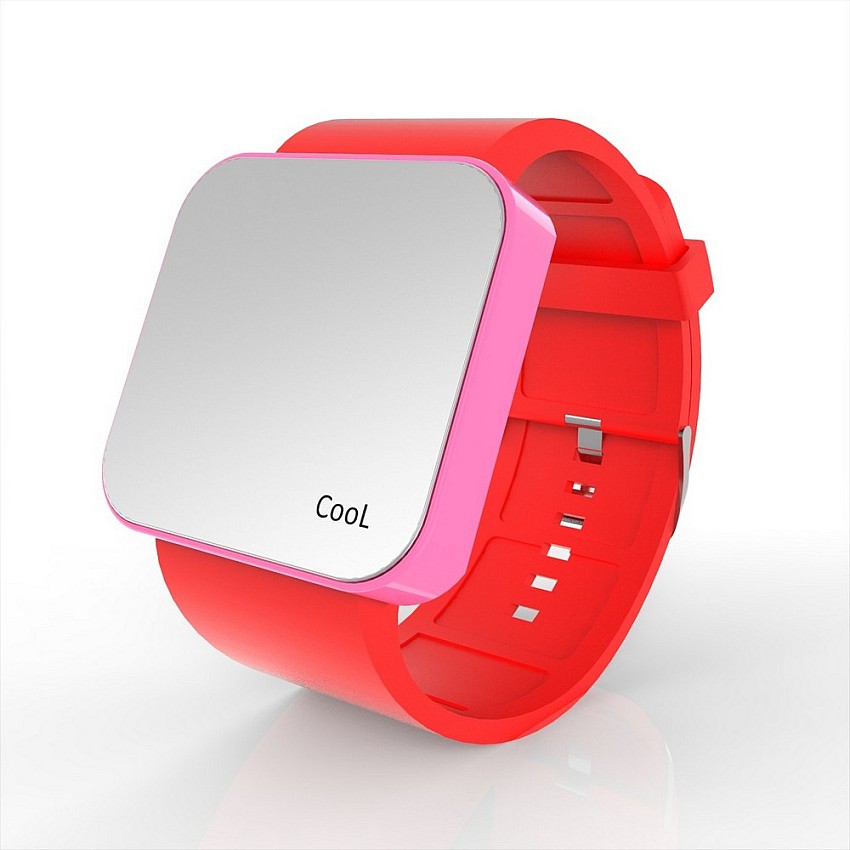 Cool Watch Saat - Pembe Led Kasa - Kırmızı Kayış Unisex
