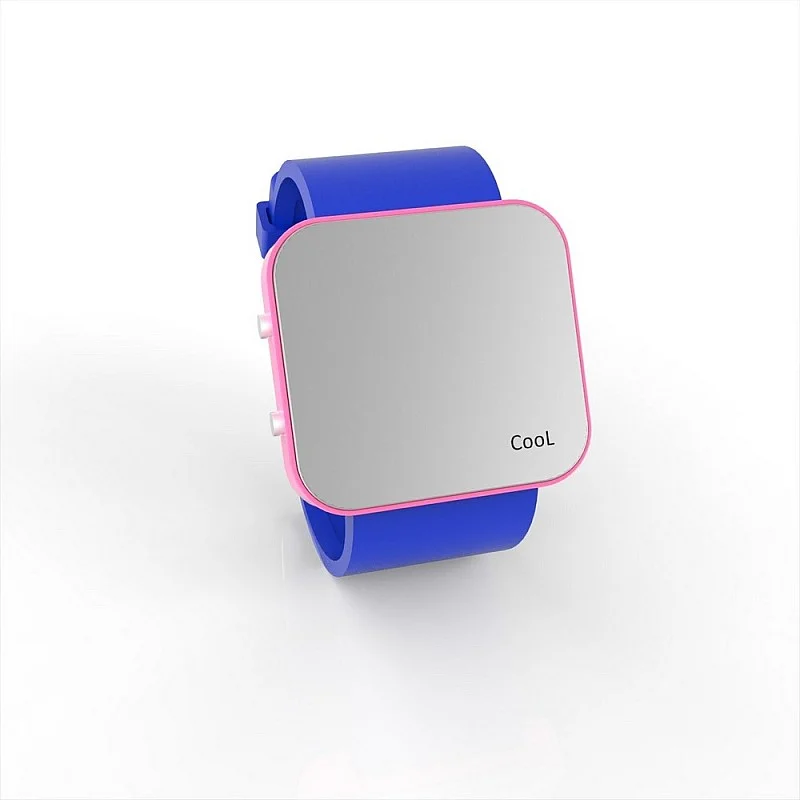 Cool Watch Saat - Pembe Led Kasa - Mavi Kayış Unisex