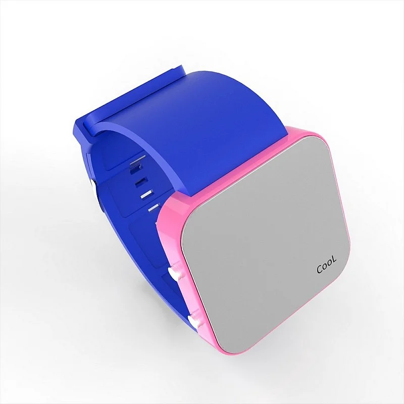 (Cool Watch Saat - Pembe Led Kasa - Mavi Kayış Unisex)