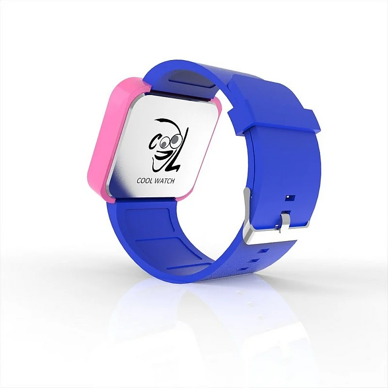 (Cool Watch Saat - Pembe Led Kasa - Mavi Kayış Unisex)