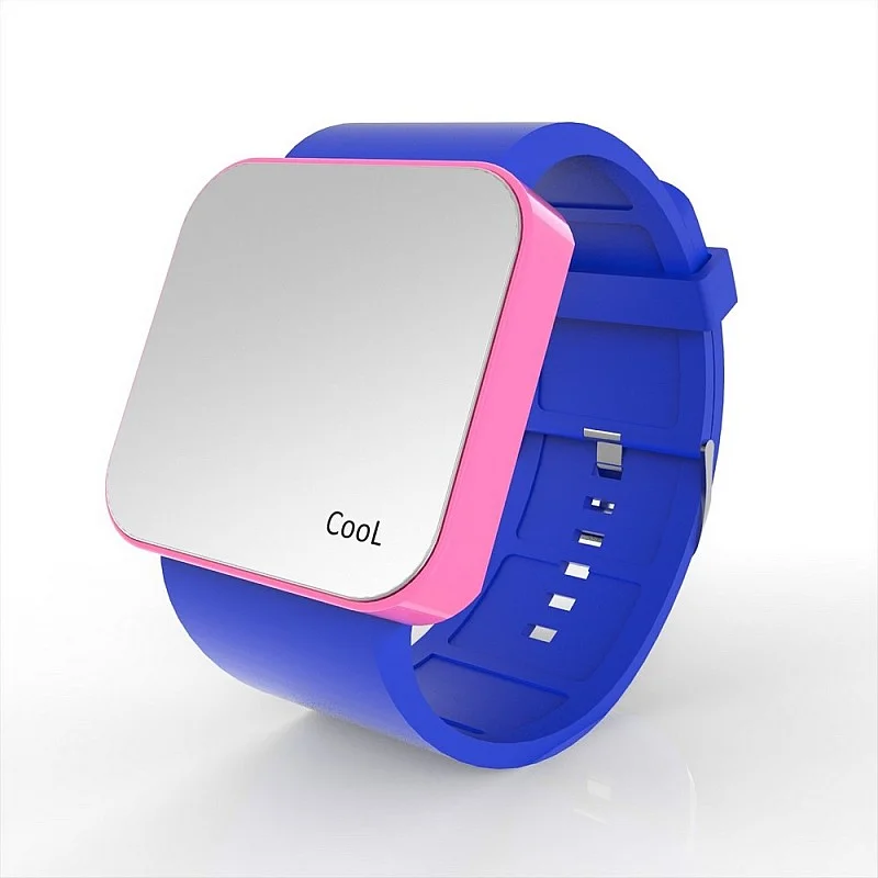 (Cool Watch Saat - Pembe Led Kasa - Mavi Kayış Unisex)