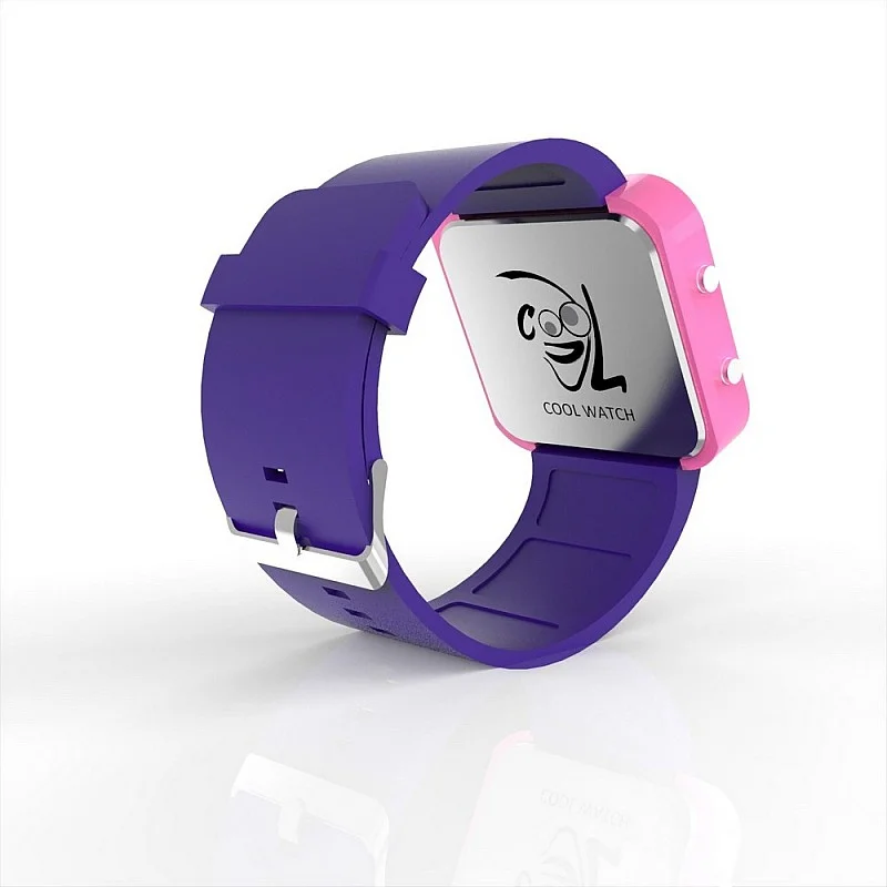 Cool Watch Saat - Pembe Led Kasa - Mor Kayış Unisex