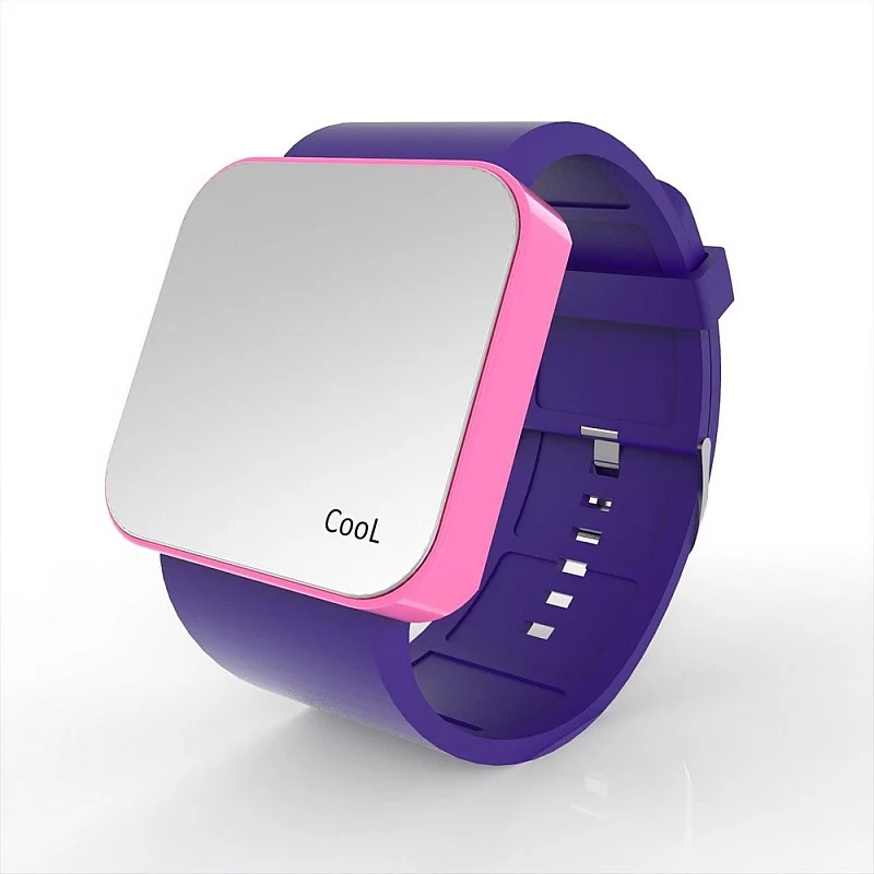 Cool Watch Saat - Pembe Led Kasa - Mor Kayış Unisex