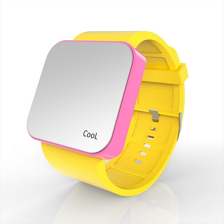 Cool Watch Saat - Pembe Led Kasa - Sarı Kayış Unisex