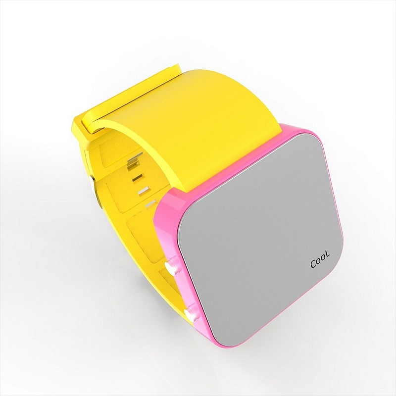 Cool Watch Saat - Pembe Led Kasa - Sarı Kayış Unisex