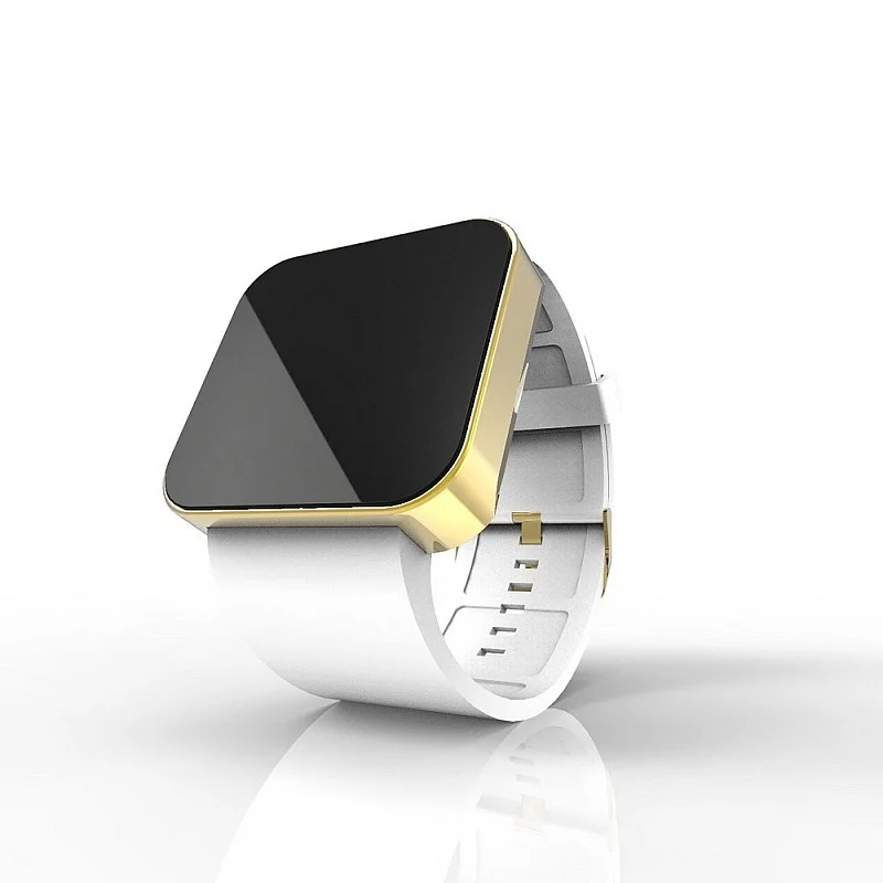 Cool Watch Saat - Gold Shiny Dokunmatik Kasa - Beyaz Kayış Unisex