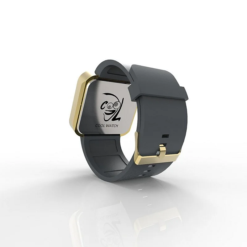 Cool Watch Saat - Gold Shiny Dokunmatik Kasa - Gri Kayış Unisex