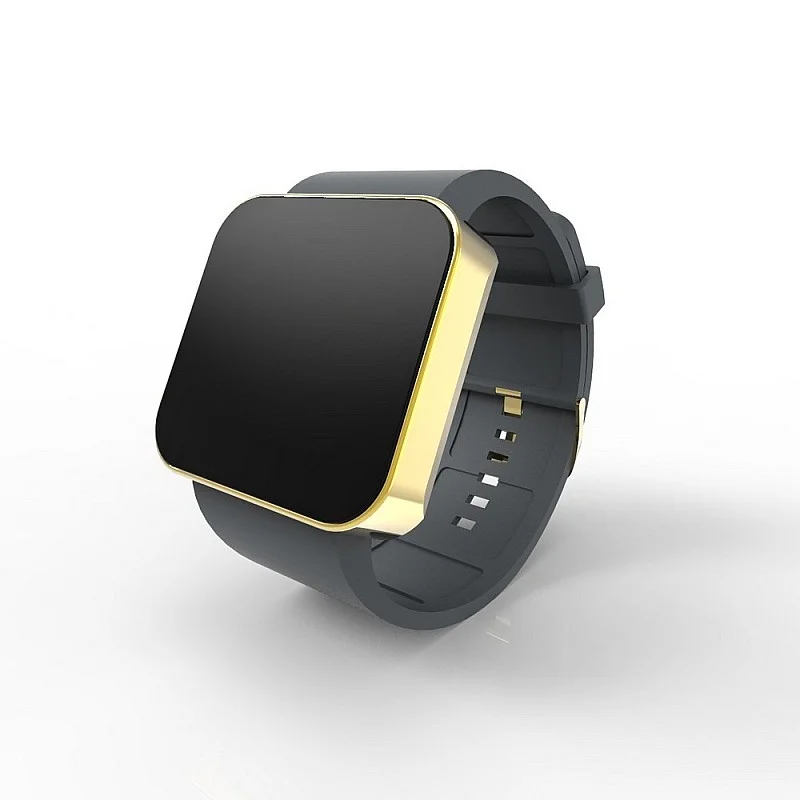 Cool Watch Saat - Gold Shiny Dokunmatik Kasa - Gri Kayış Unisex