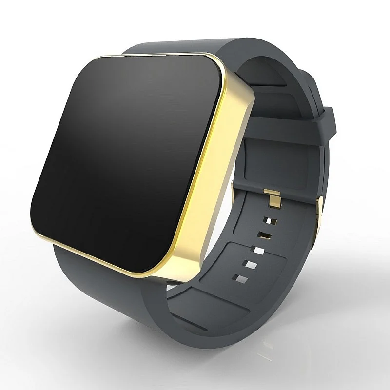 Cool Watch Saat - Gold Shiny Dokunmatik Kasa - Gri Kayış Unisex