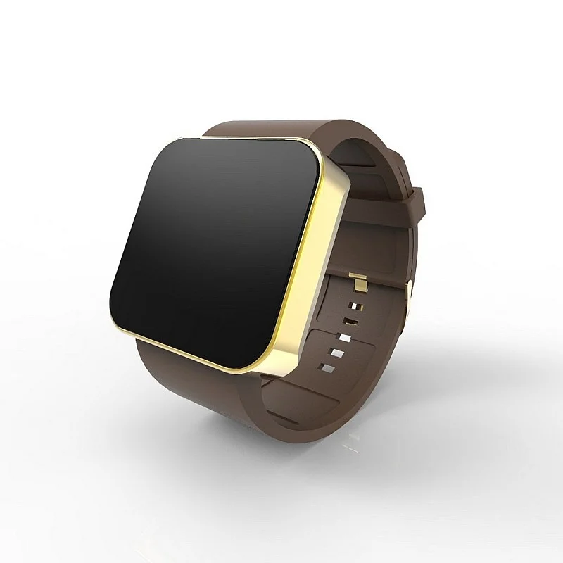 Cool Watch Saat - Gold Shiny Dokunmatik Kasa - Kahverengi Kayış Unisex (Cool Watch Saat - Gold Shiny Dokunmatik Kasa - Kahverengi Kayış Unisex)