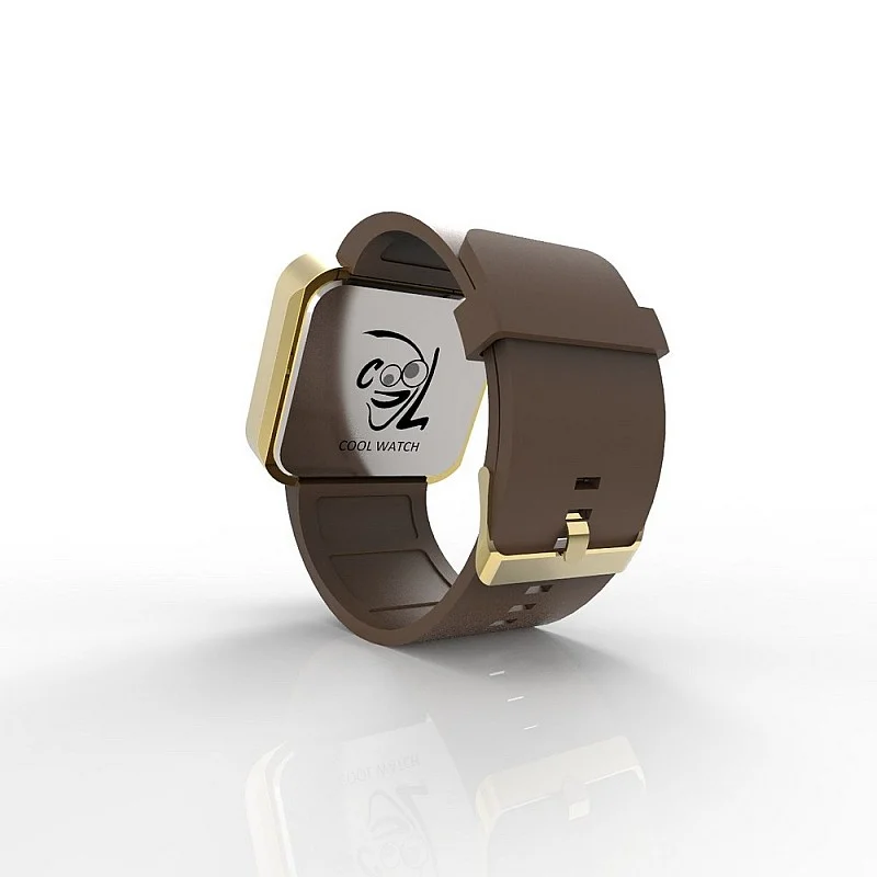 Cool Watch Saat - Gold Shiny Dokunmatik Kasa - Kahverengi Kayış Unisex (Cool Watch Saat - Gold Shiny Dokunmatik Kasa - Kahverengi Kayış Unisex)