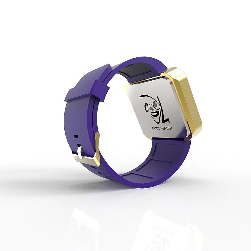 Cool Watch Saat - Gold Shiny Dokunmatik Kasa - Mor Kayış Unisex