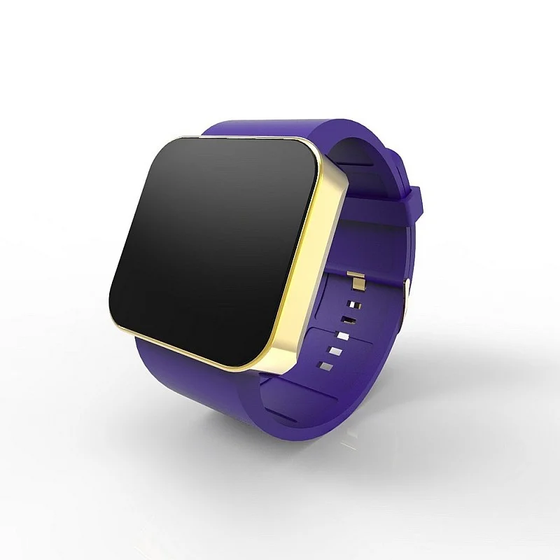 Cool Watch Saat - Gold Shiny Dokunmatik Kasa - Mor Kayış Unisex