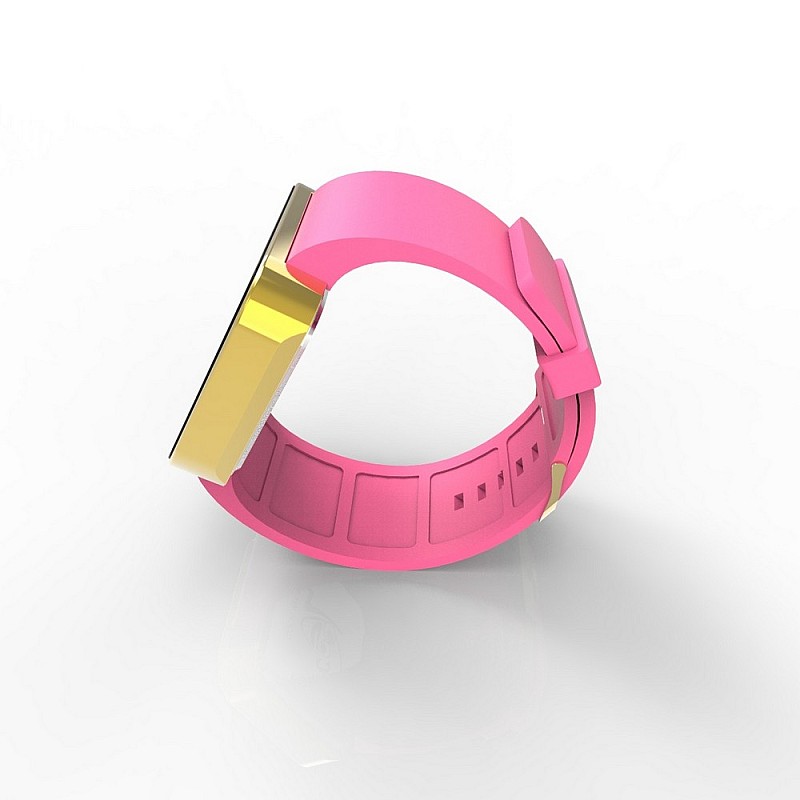 Cool Watch Saat - Gold Shiny Dokunmatik Kasa - Pembe Kayış Unisex