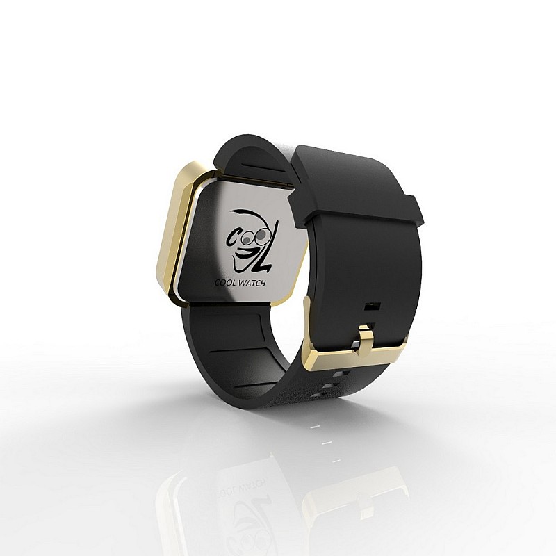 Cool Watch Saat - Gold Shiny Dokunmatik Kasa - Siyah Kayış Unisex