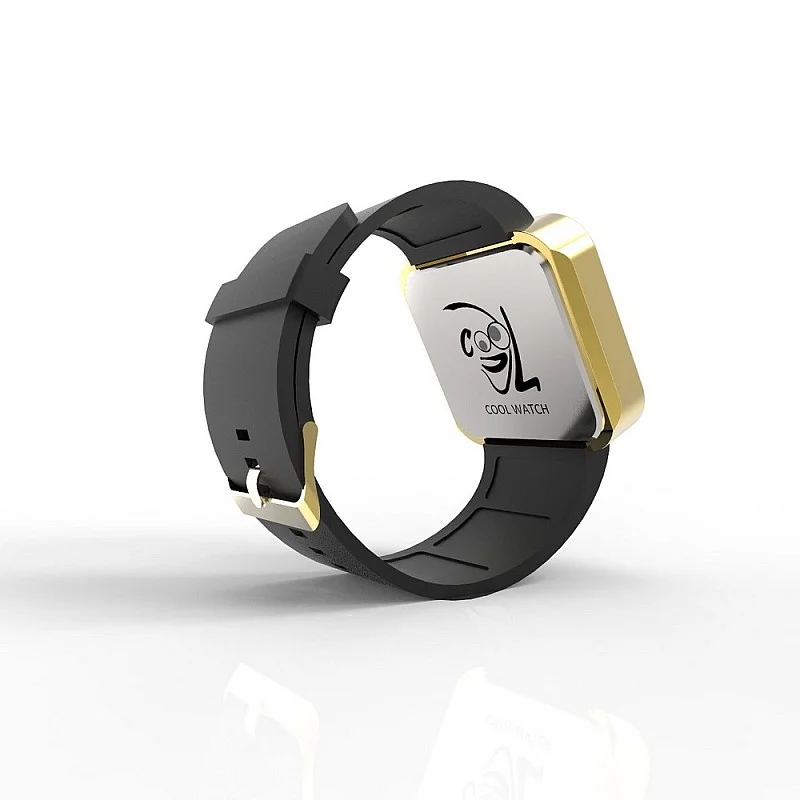 Cool Watch Saat - Gold Shiny Dokunmatik Kasa - Siyah Kayış Unisex