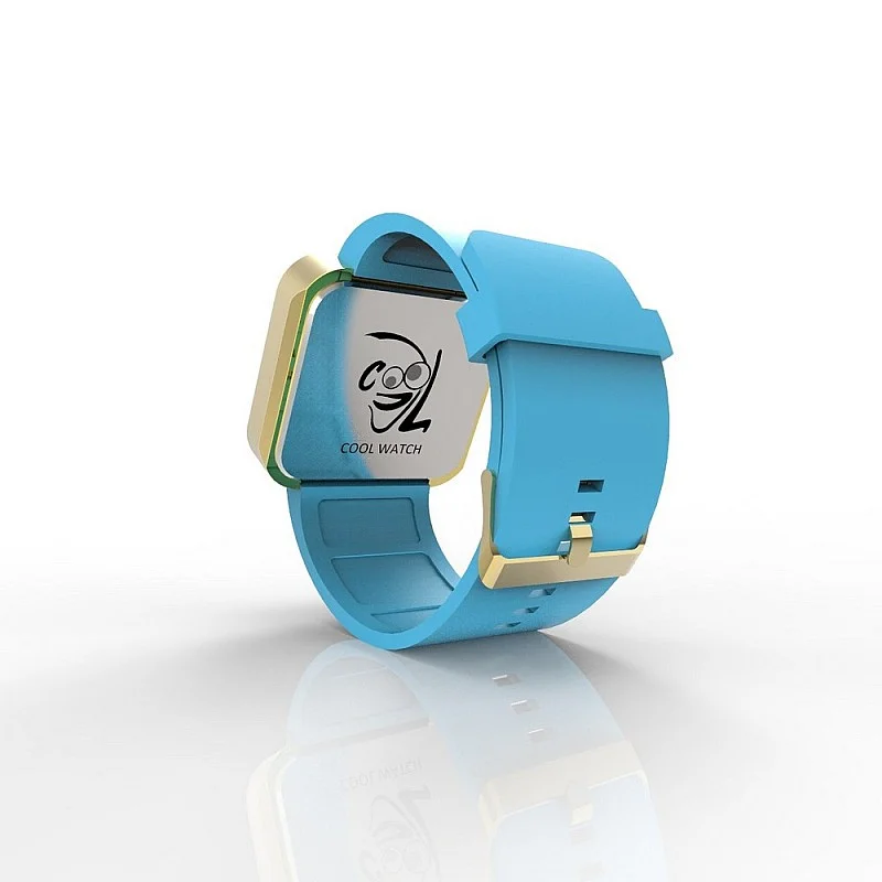 Cool Watch Saat - Gold Shiny Dokunmatik Kasa - Turkuaz Kayış Unisex