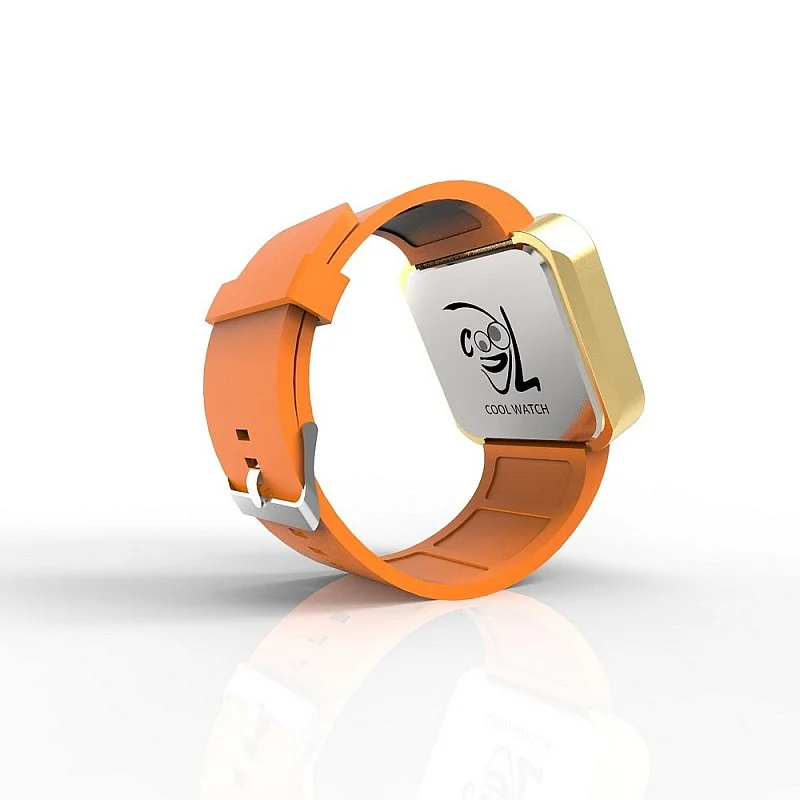 Cool Watch Saat - Gold Shiny Dokunmatik Kasa - Turuncu Kayış Unisex