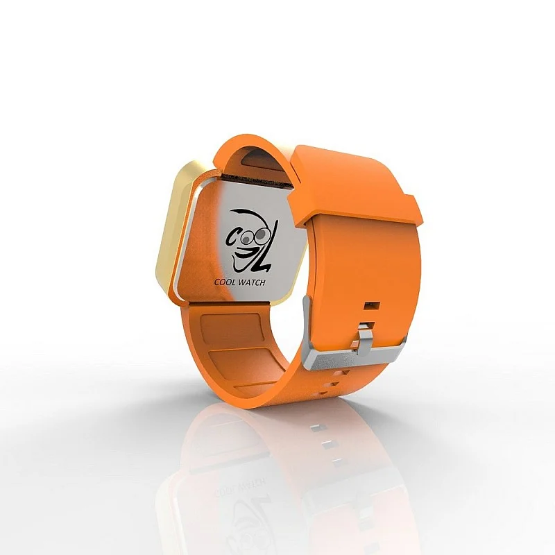 Cool Watch Saat - Gold Shiny Dokunmatik Kasa - Turuncu Kayış Unisex
