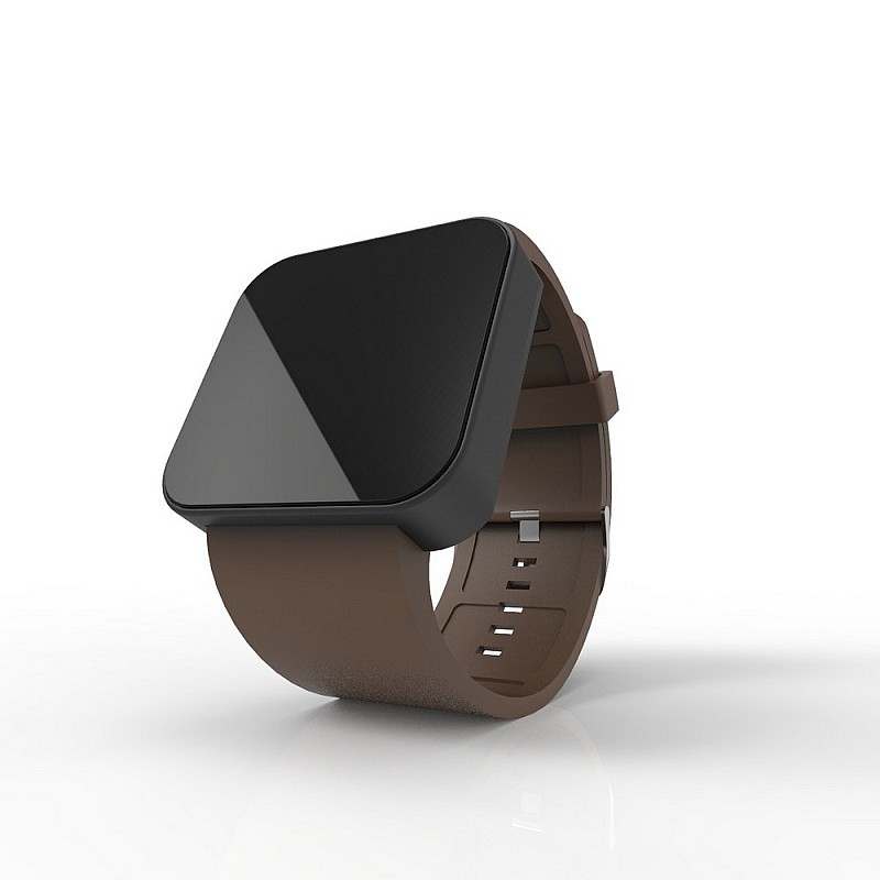 Cool Watch Saat - Siyah Mat Dokunmatik Kasa - Kahverengi Kayış Unisex