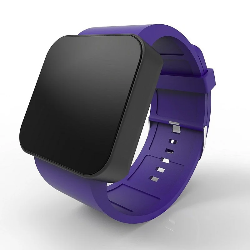 Cool Watch Saat - Siyah Mat Dokunmatik Kasa - Mor Kayış Unisex