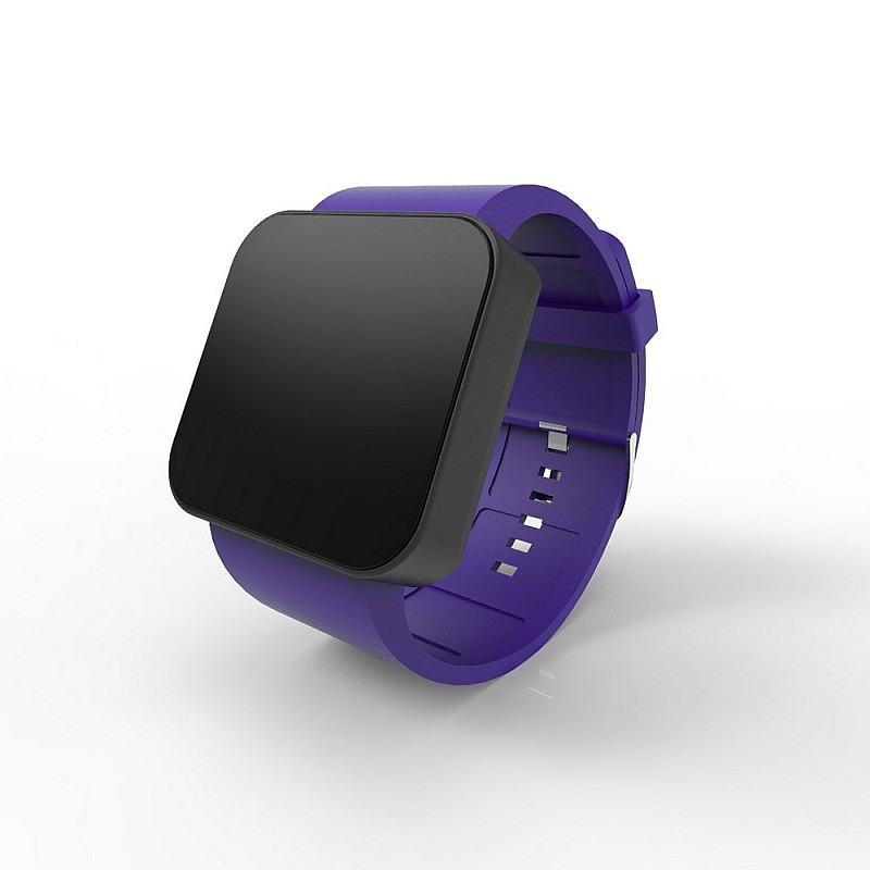 Cool Watch Saat - Siyah Mat Dokunmatik Kasa - Mor Kayış Unisex