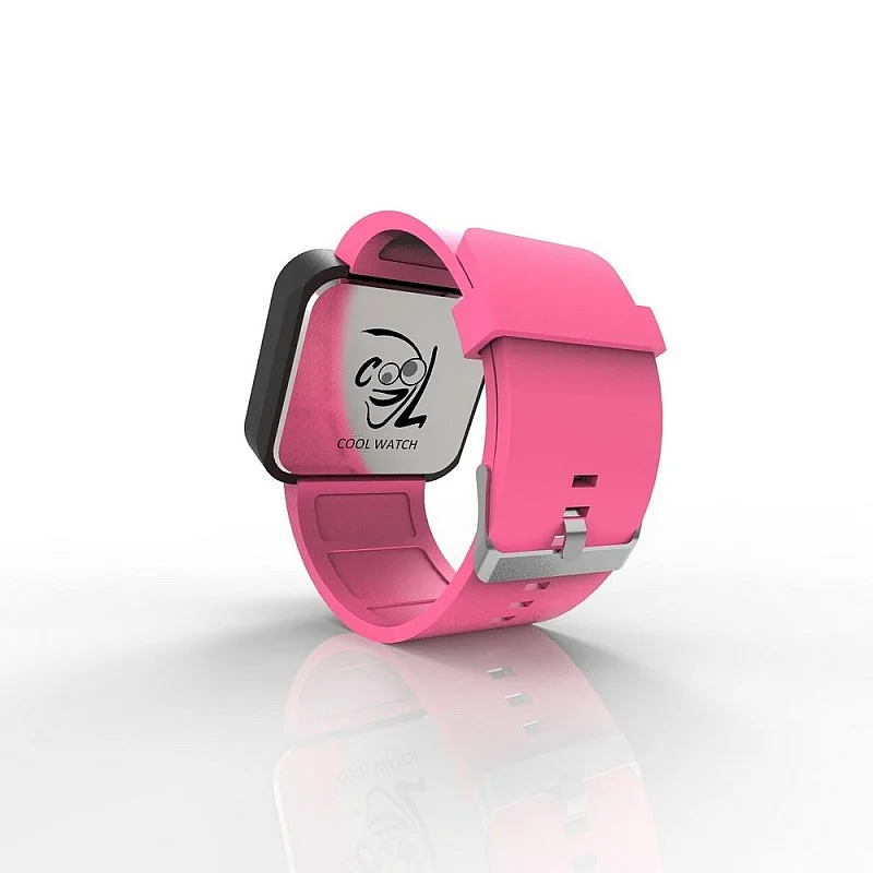 (Cool Watch Saat - Siyah Mat Dokunmatik Kasa - Pembe Kayış Unisex)