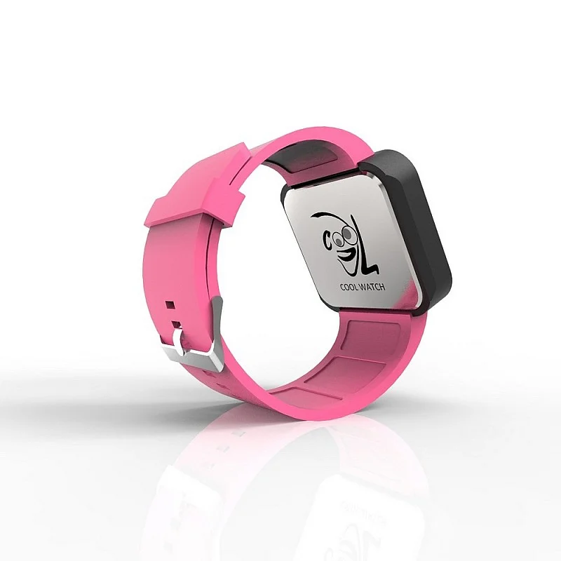 (Cool Watch Saat - Siyah Mat Dokunmatik Kasa - Pembe Kayış Unisex)