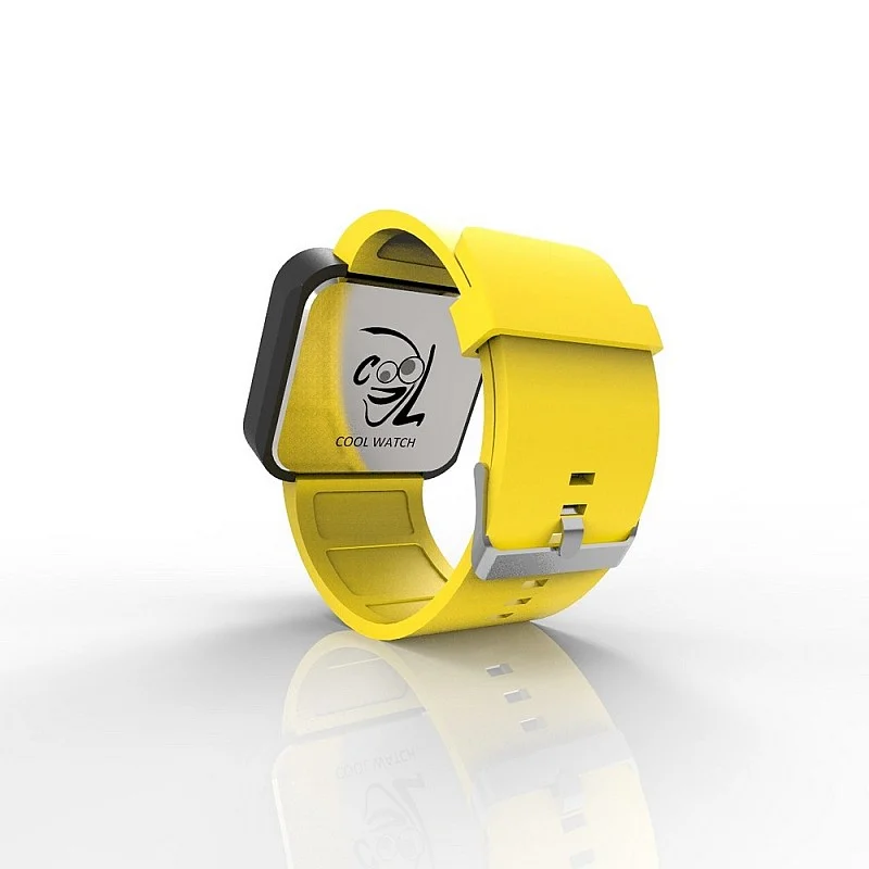 Cool Watch Saat - Siyah Mat Dokunmatik Kasa - Sarı Kayış Unisex