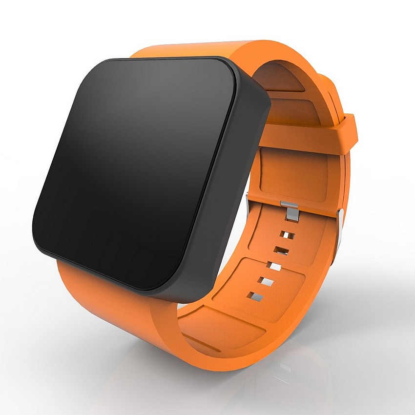 Cool Watch Saat - Siyah Mat Dokunmatik Kasa - Turuncu Kayış Unisex