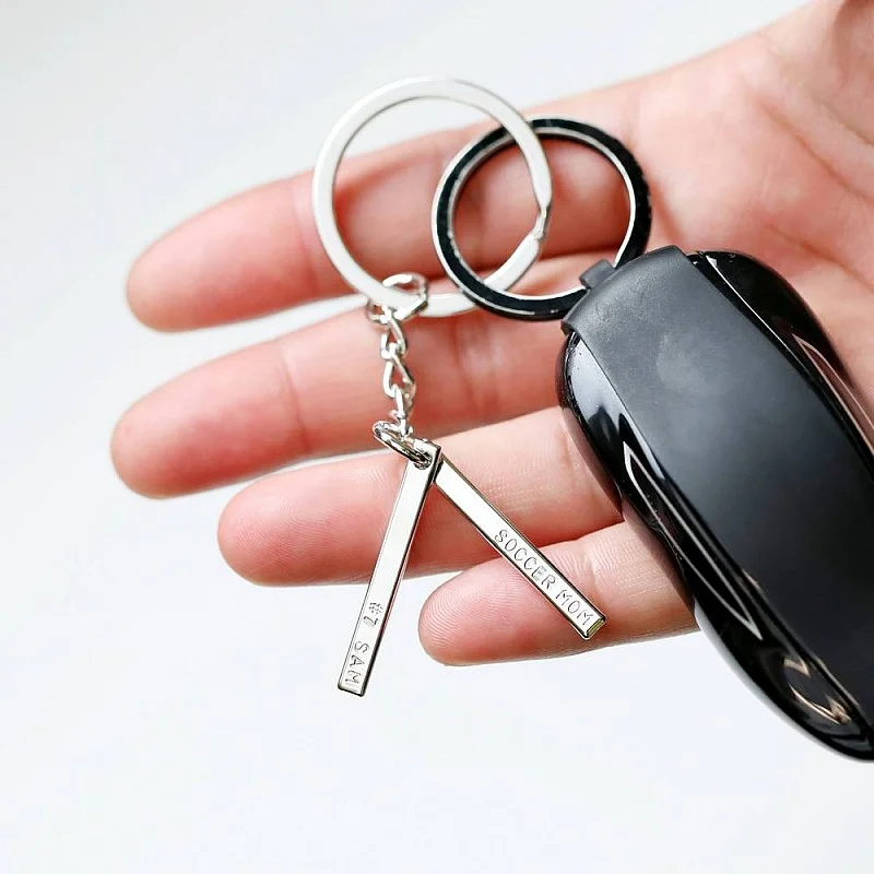 Kişiye Özel - Metal Düz Dikdörtgen Çift Uçlu Kazımalı Anahtarlık