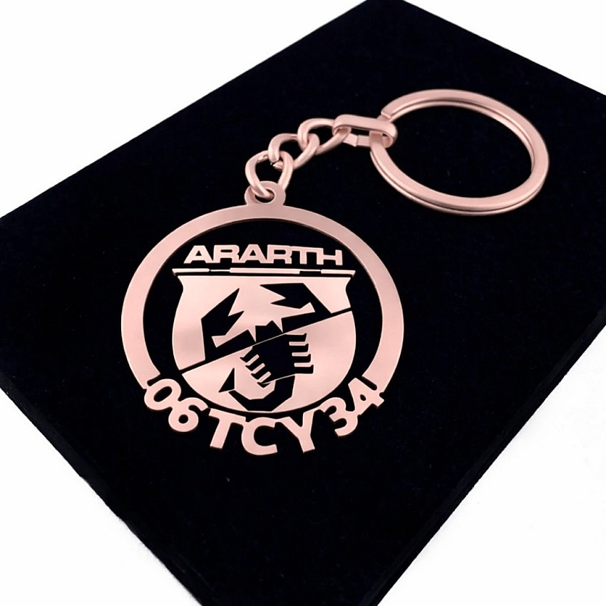 Abarth Anahtarlık - Metal Kişiye Özel Rose 24K Ayar Gerçek Altın Kaplama