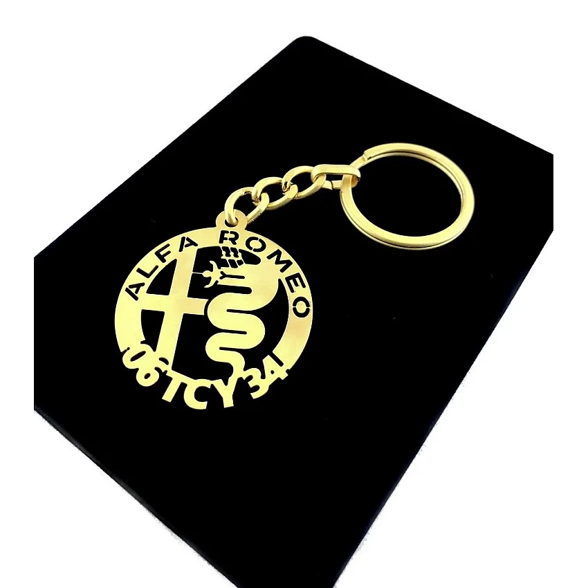 Alfa Romeo Anahtarlık - Metal Kişiye Özel Gold 24K Ayar Gerçek Altın Kaplama