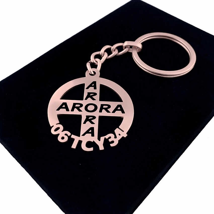 Arora Anahtarlık - Metal Kişiye Özel Rose 24K Ayar Gerçek Altın Kaplama