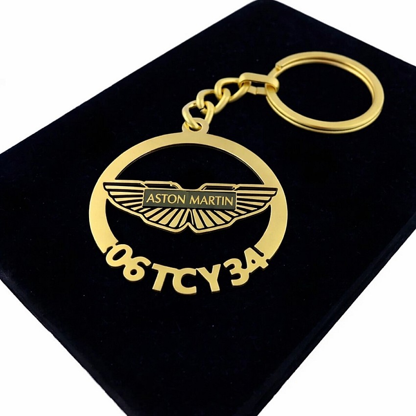 Aston Martin Anahtarlık - Metal Kişiye Özel Gold 24K Ayar Gerçek Altın Kaplama