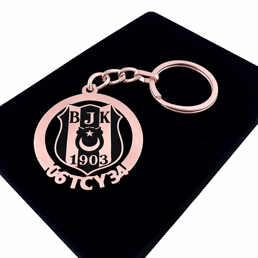Beşiktaş Anahtarlık - Metal Kişiye Özel Rose 24K Ayar Gerçek Altın Kaplama