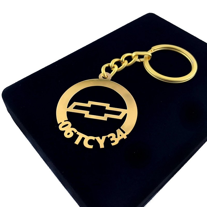 Chevrolet Anahtarlık - Metal Kişiye Özel Gold 24K Ayar Gerçek Altın Kaplama