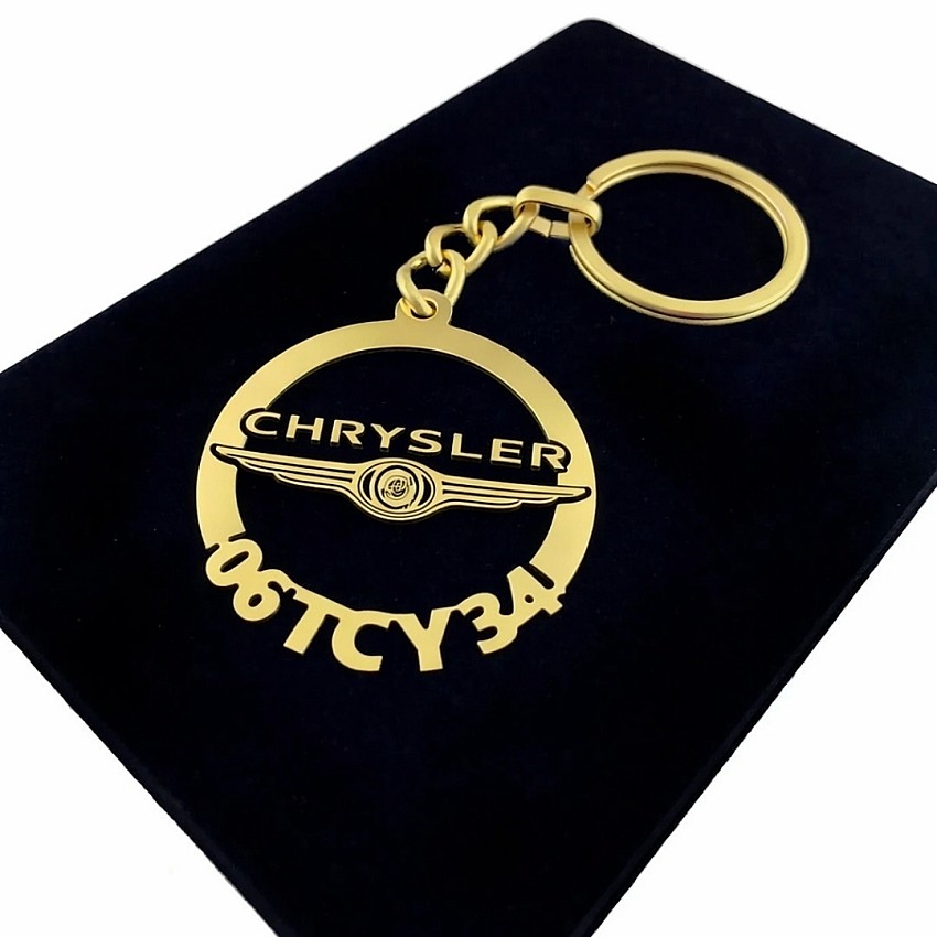 Chrysler Anahtarlık - Metal Kişiye Özel Gold 24K Ayar Gerçek Altın Kaplama