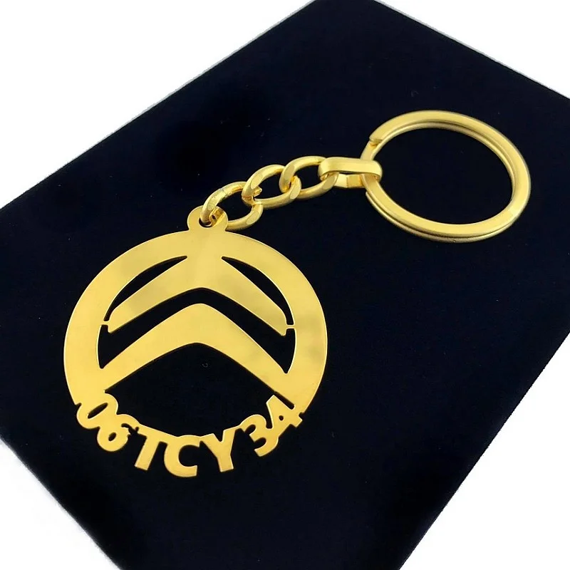 (Citroen Anahtarlık - Metal Kişiye Özel Gold 24K Ayar Gerçek Altın Kaplama)