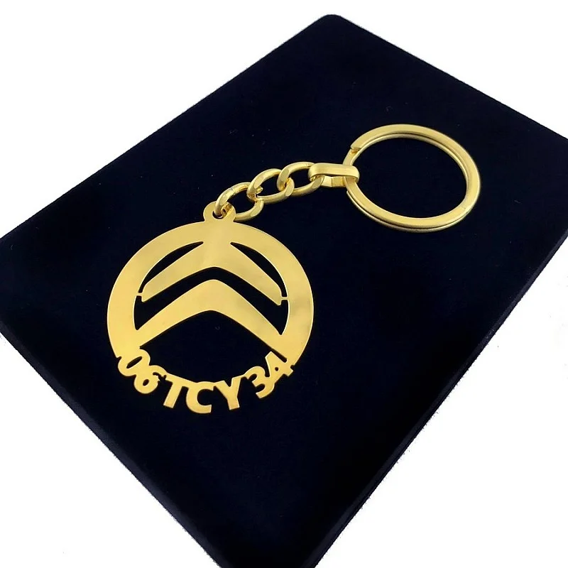 (Citroen Anahtarlık - Metal Kişiye Özel Gold 24K Ayar Gerçek Altın Kaplama)