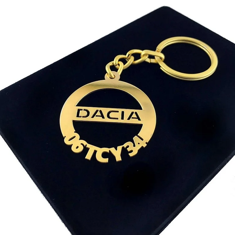 (Dacia Anahtarlık - Metal Kişiye Özel Gold 24K Ayar Gerçek Altın Kaplama)