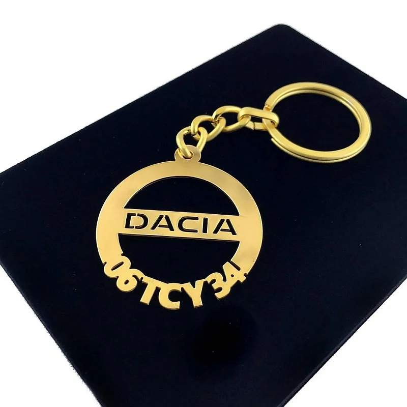 (Dacia Anahtarlık - Metal Kişiye Özel Gold 24K Ayar Gerçek Altın Kaplama)