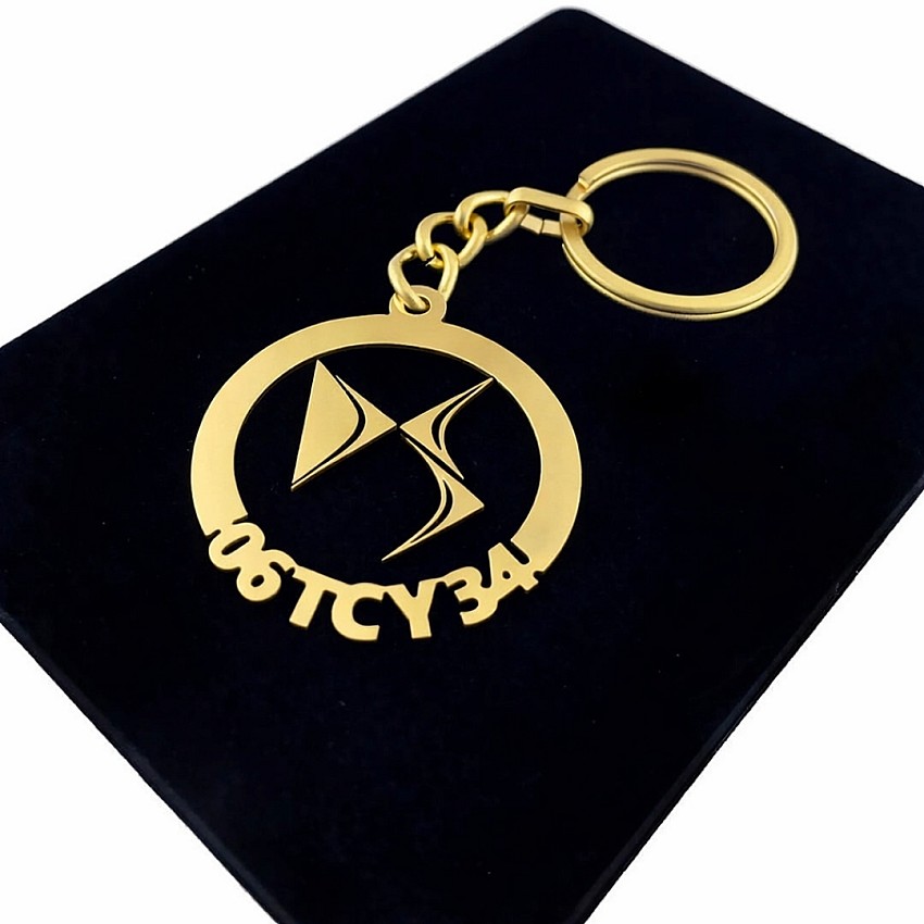 DS Automobiles Anahtarlık - Metal Kişiye Özel Gold 24K Ayar Gerçek Altın Kaplama