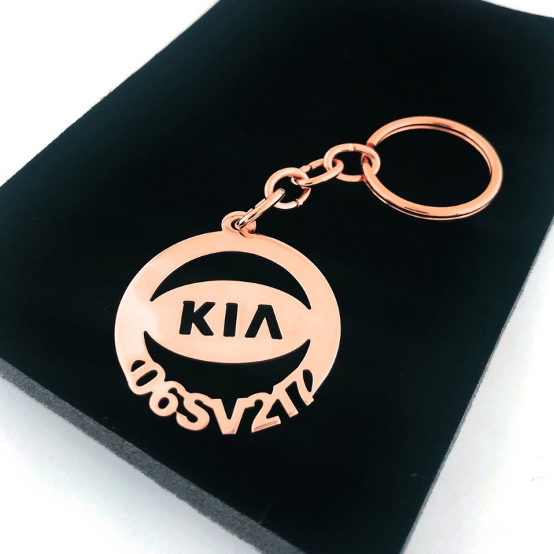 Kişiye Özel - Metal Kia - Rose Plaka Anahtarlık Gerçek Altın Kaplama