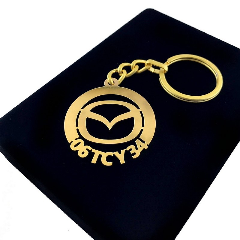 Kişiye Özel - Metal Mazda - Gold Plaka Anahtarlık Gerçek Altın Kaplama