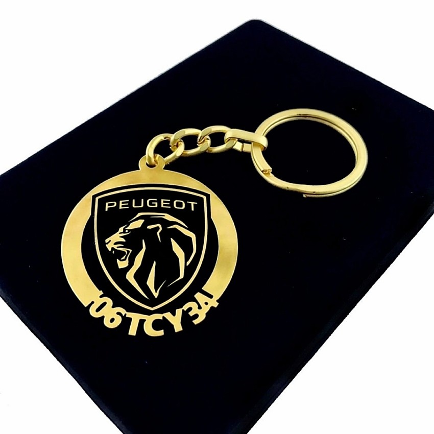Peugeot Yeni Anahtarlık - Metal Kişiye Özel Gold 24K Ayar Gerçek Altın Kaplama