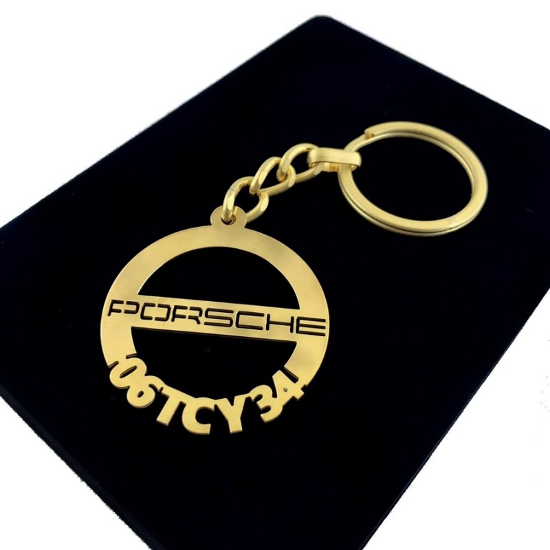 Porsche Anahtarlık - Metal Kişiye Özel Gold 24K Ayar Gerçek Altın Kaplama