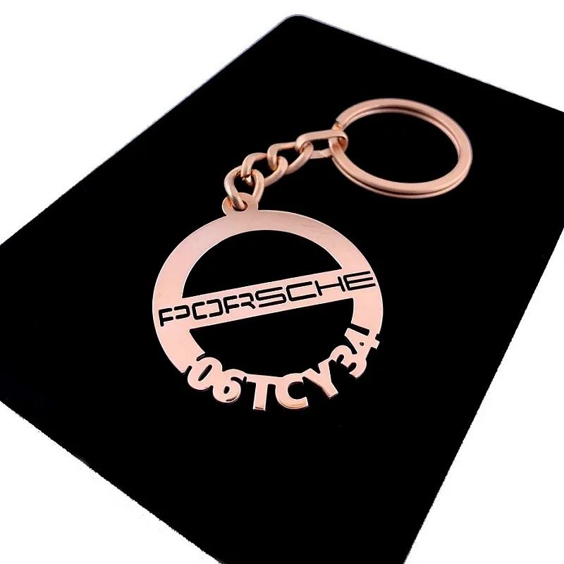 Kişiye Özel - Metal Porsche - Rose Plaka Anahtarlık Gerçek Altın Kaplama