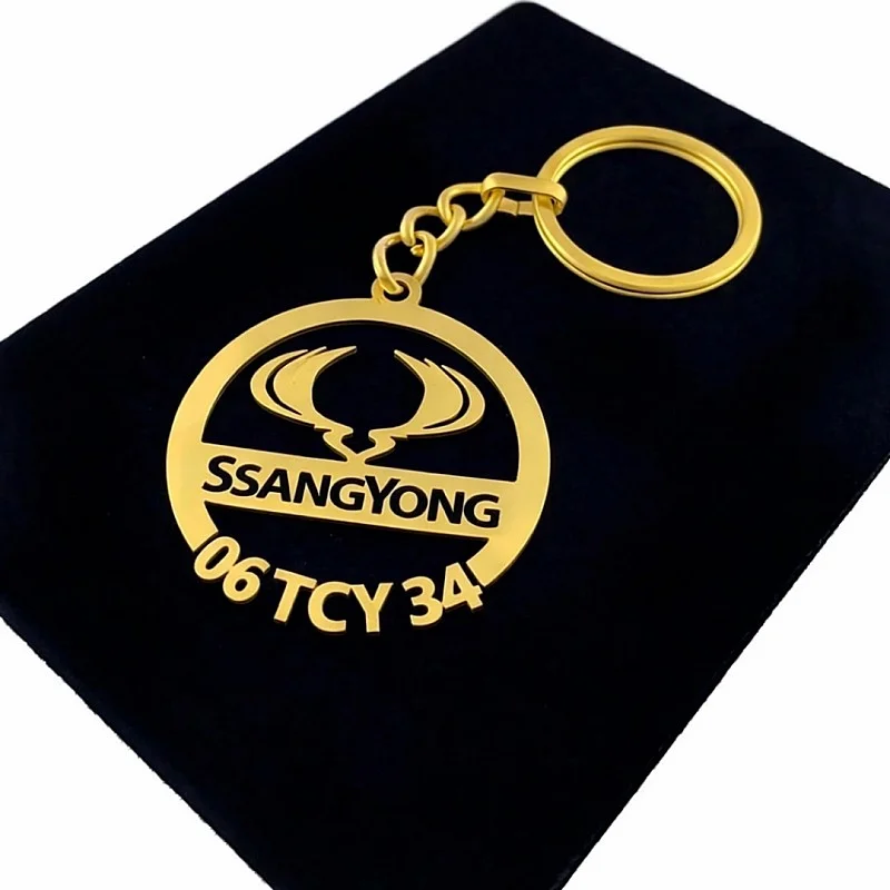 Ssangyong Anahtarlık - Metal Kişiye Özel Gold 24K Ayar Gerçek Altın Kaplama