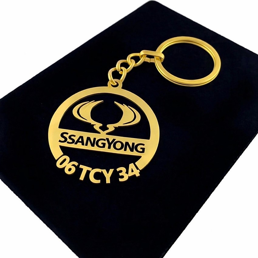 Ssangyong Anahtarlık - Metal Kişiye Özel Gold 24K Ayar Gerçek Altın Kaplama